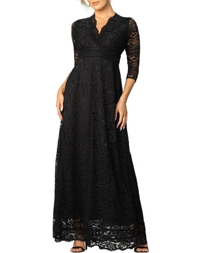 Kiyonna Maria Lace A-line Evening Gown - Black