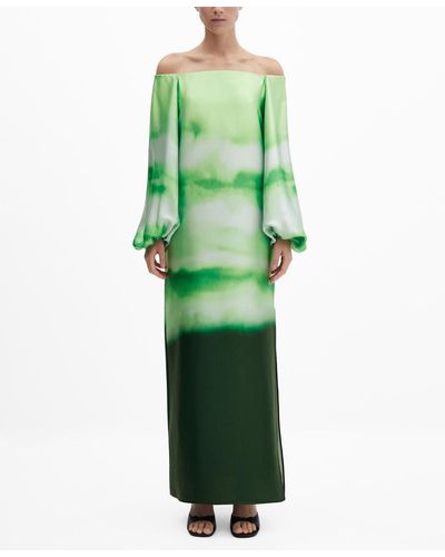 Mango Off-the-shoulder Long Dress - Green