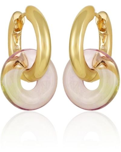Vince Camuto Gold-tone And Lavender huggie Double Hoop Drop Earrings - White