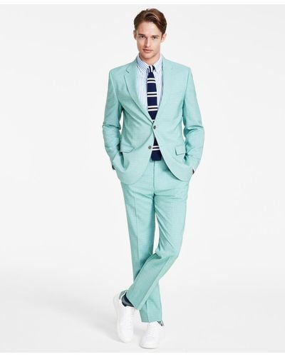 Nautica Modern-fit Green Check Suit - Blue