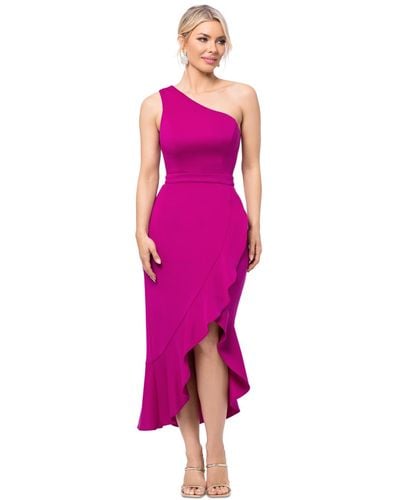 Xscape Ruffled One-shoudler Midi Dress - Pink