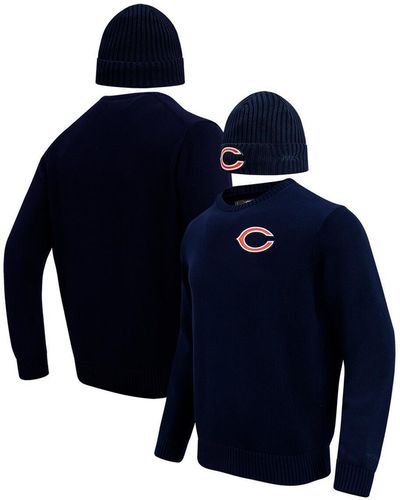 Pro Standard Chicago Bears Crewneck Pullover Sweater And Cuffed Knit Hat Box Gift Set - Blue
