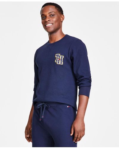 Tommy Hilfiger Classic-fit Waffle-knit Long-sleeve Pajama T-shirt - Blue