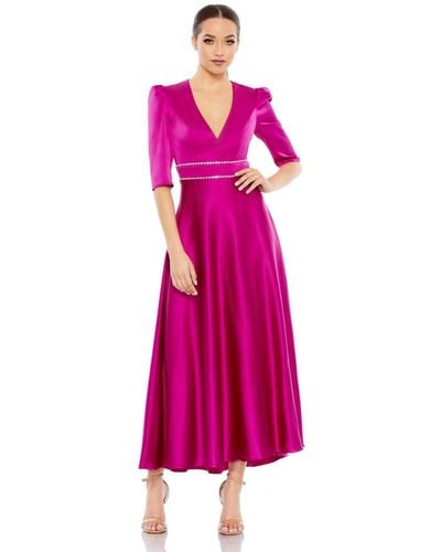 Mac Duggal Ieena Long Sleeve Sequined Midi Dress - Pink