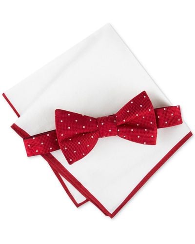 Tommy Hilfiger Metcalf Dot Bow Tie & Tipped Pocket Square Set - Red
