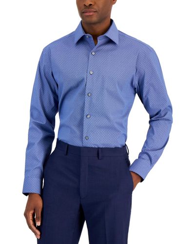 Alfani Regular Fit Stain Resistant Honeycomb Dress Shirt - Blue