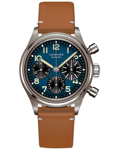 Longines Swiss Automatic Chronograph Avigation Bigeye Brown Leather Strap 41mm - Multicolor