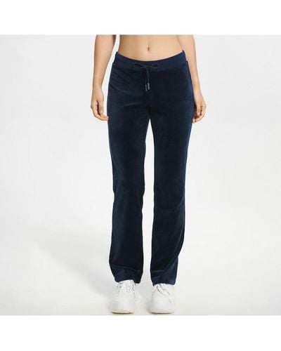 Juicy Couture Solid Rib Waist Velour Pant W/ Crown Hotfix - Blue