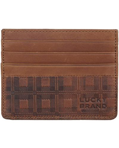 Lucky Brand Plaid Embossed Leather Card Case - Brown