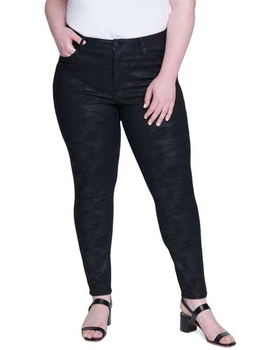 Seven7 Plus Size Coated Tonal Printed Skinny Mid-rise Jean - Blue