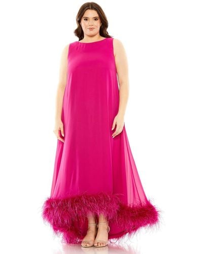 Mac Duggal Plus Size High Neck Feather Hem Gown - Pink
