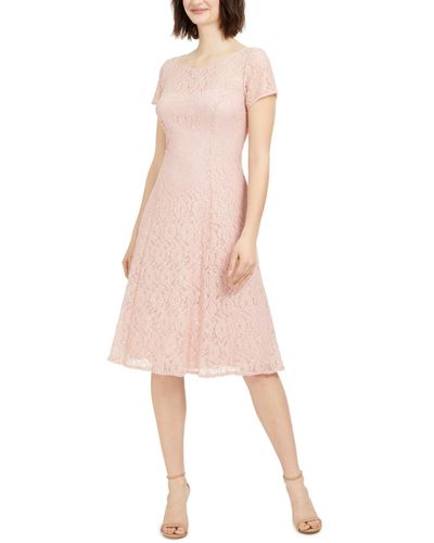 Sl Fashions Sequined Lace Midi Dress - Pink