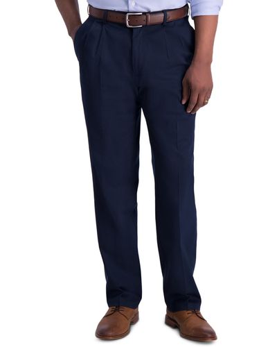 Haggar Iron Free Premium Khaki Classic-fit Pleated Pant - Blue