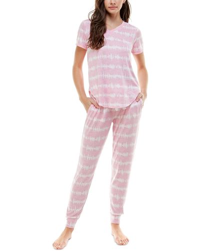 Roudelain V-neck T-shirt & jogger Pants Pajama Set - Pink