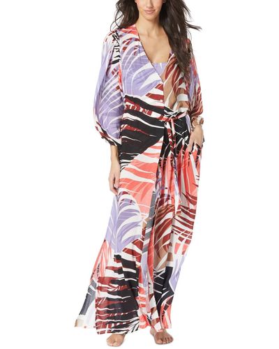 Vince Camuto Printed Button-front Cover-up Caftan - Red
