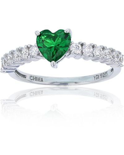 Macy's Red, , Purple, Or White Heart Cubic Zirconia Ring In Rhodium Plated Sterling Silver - Green