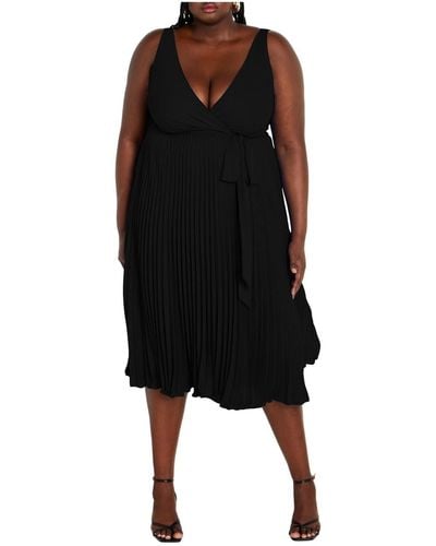 City Chic Plus Size Lilly Faux Wrap Pleat Dress - Black
