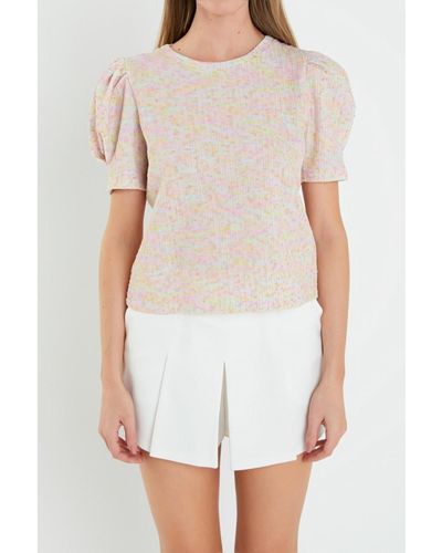 English Factory Rainbow Knit Short Sleeve Top - White