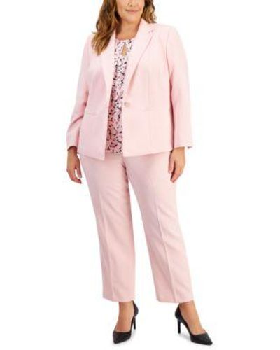 Kasper Plus Size Stretch Crepe Jacket Floral Print Top Pants - Pink