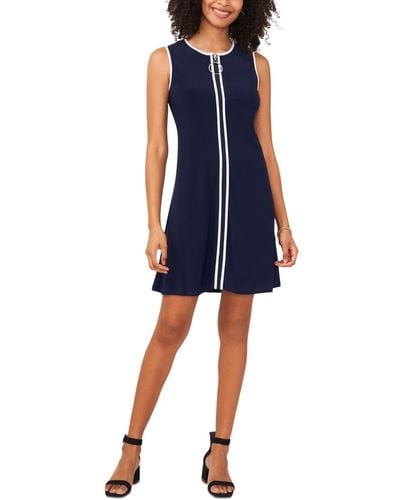 Msk Petite Contrast Trim Sleeveless Dress - Blue
