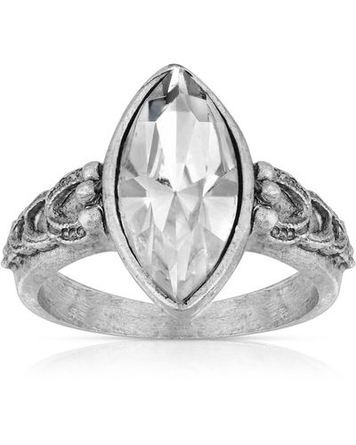 2028 Pewter Diamond Shaped Crystal Ring - Metallic
