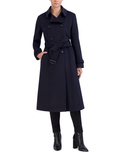 Cole Haan Double-breasted Belted Wool Blend Trench Coat - Blue