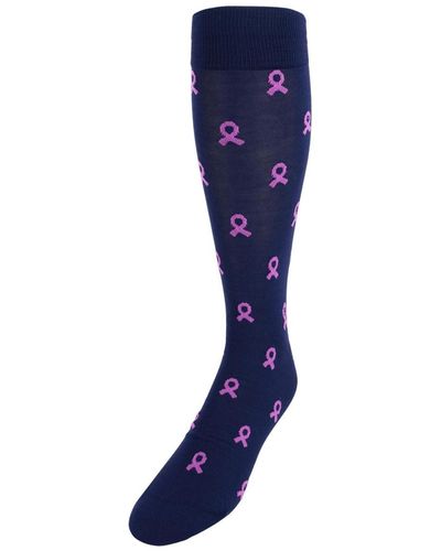 Trafalgar Breast Cancer Awareness Over The Calf Mercerized Cotton Socks - Blue