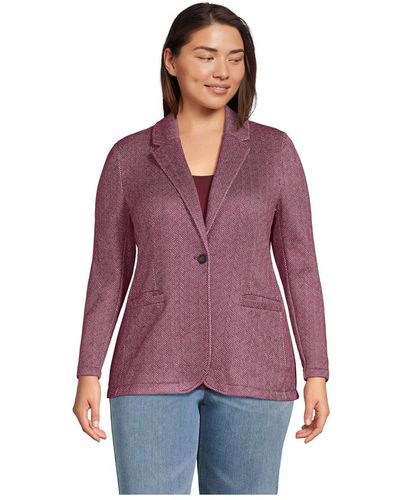Lands' End Plus Size Sweater Fleece Blazer Jacket - Purple