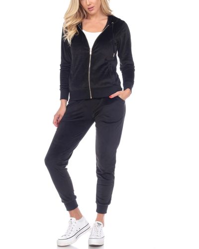 White Mark Velour Tracksuit Loungewear 2pc Set - Black