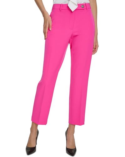 Karl Lagerfeld Solid Slim-leg Mid-rise Ankle Pants - Pink