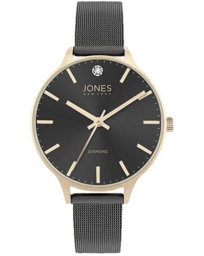 Jones New York Genuine Diamond Gold-tone Accents Metal Strap Analog Watch 33.5mm - Black