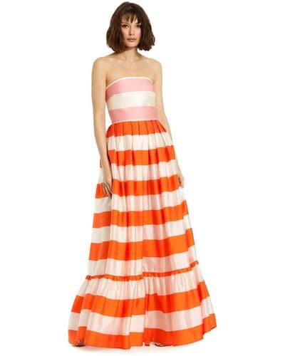 Mac Duggal Striped Organza Strapless Ruffle Maxi Dress - Orange