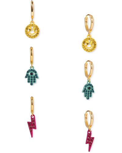 INC International Concepts Gold-tone 3-pc. Set Multicolour Pavé Charm Huggie Hoop Earrings, Created For Macy's - White