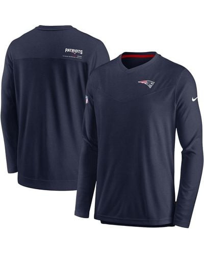 Nike New England Patriots 2022 Sideline Coach Chevron Lock Up Performance Long Sleeve V-neck T-shirt - Blue