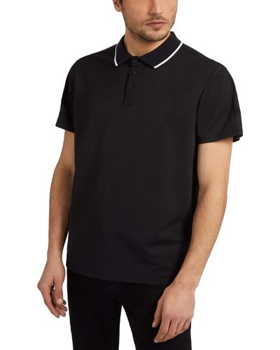 Guess Logo Taped Tipped Collar Polo Shirt - Black