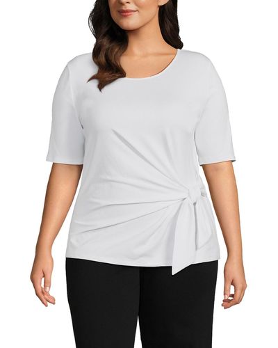 Lands' End Lightweight Jersey Tie Front Top - White