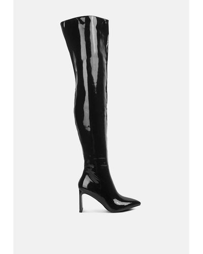 LONDON RAG Minkles Patent Pu Long Slim Block Heeled Boots - Black