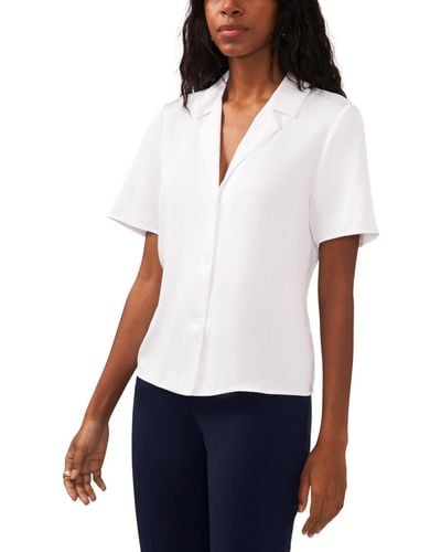 Vince Camuto Camp Collared Button Front Top - White