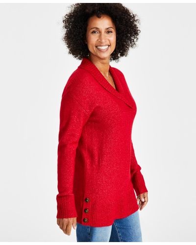 Style & Co. Shawl-collar Tunic Sweater - Red