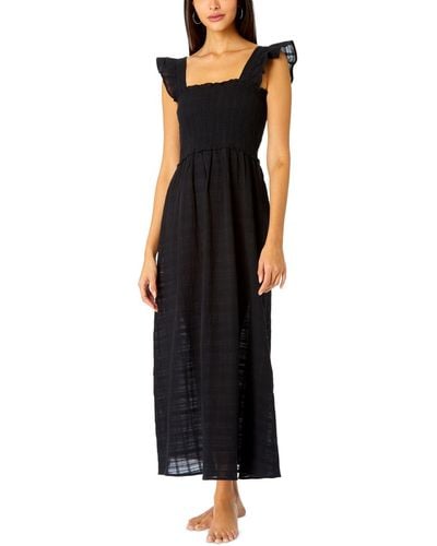 Anne Cole Cotton Flutter-sleeve Cover-up Midi Dress - Black