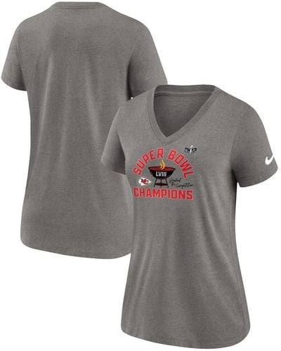 Nike Kansas City Chiefs Super Bowl Lviii Champions Local Tri-blend V-neck T-shirt - Gray