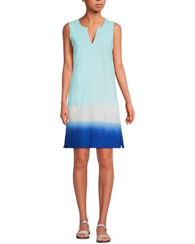 Lands' End Cotton Jersey Sleeveless Swim Cover-up Dress Print - Blue