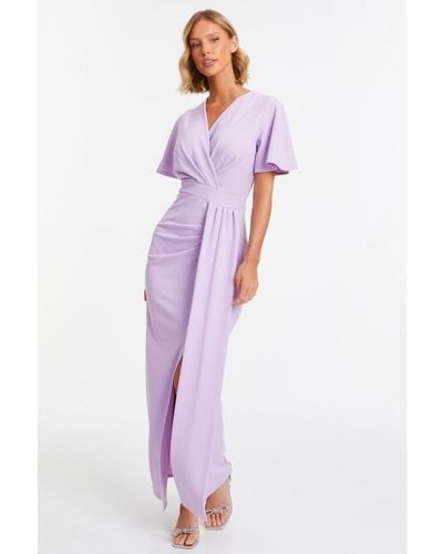 Quiz Short Sleeve Wrap Maxi Dress - Purple