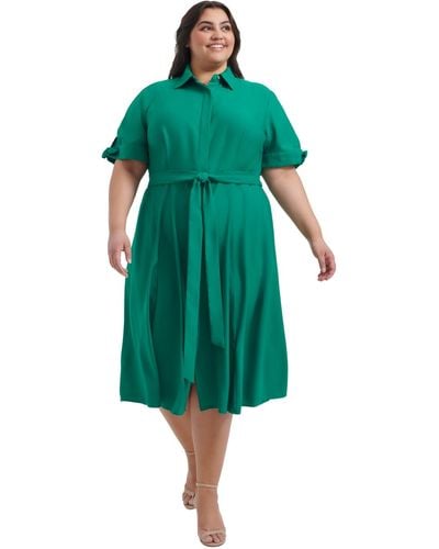 Calvin Klein Plus Size Tie-sleeve Shirtdress - Green