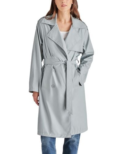 Steve Madden Ilia Double-breasted Belted Raincoat - Gray