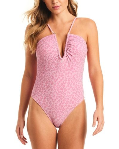 Jessica Simpson Animal-print Metallic-threaded One-piece Swimsuit - Pink