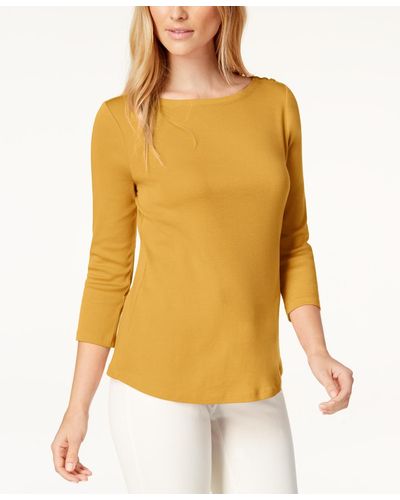 Charter Club Pima Cotton Boat-neck Button-shoulder Top, Created For Macy's - Yellow
