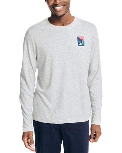 Nautica Classic-fit Logo Graphic Long-sleeve T-shirt - Gray