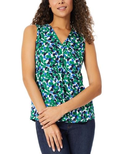 Jones New York Petite Printed Front-pleated Sleeveless Top - Blue