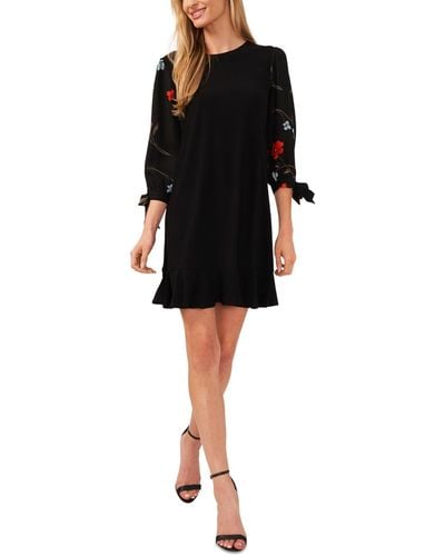 Cece Floral Printed Sleeve Knit Shift Dress - Black